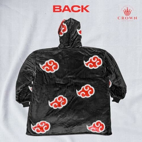 Black hoodie with red cloud pattern, back view.