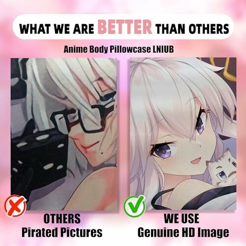 Comparison of pirated versus genuine anime body pillowcase images.