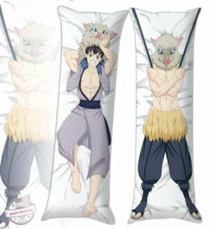 Anime character body pillow with two designs.