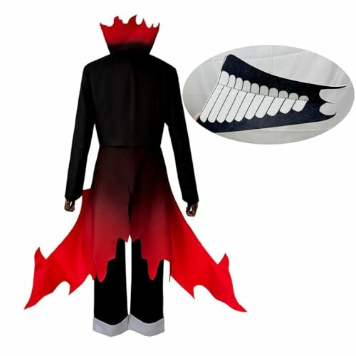 Anime character costume with flame-like design and accessory.