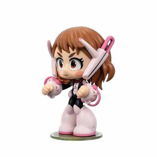 Chibi anime figure with brown hair and pink suit.