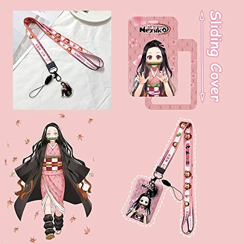 Anime-themed lanyard set with character illustration and sliding cover.