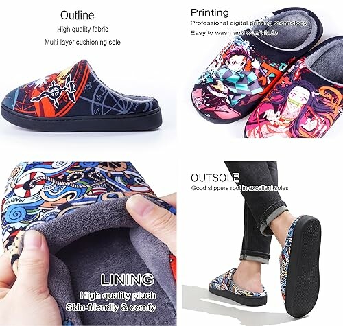 Anime-themed plush slippers with high-quality fabric and cushioning sole.