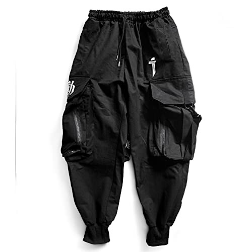 Black cargo pants with multiple pockets