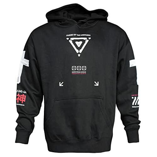 Black hoodie with graphic and universe theme design