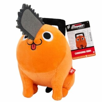 Orange plush toy with a chainsaw head, from Chainsaw Man.