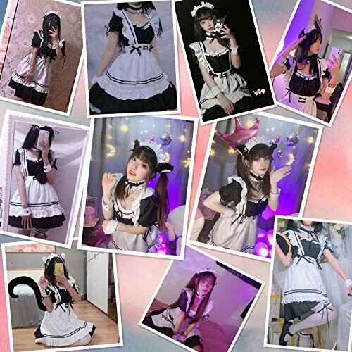 Collage of individuals in maid outfits with cat ears