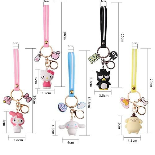 Assorted cute character keychains with colorful straps and charms