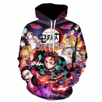 Hoodie featuring Demon Slayer characters and vibrant design