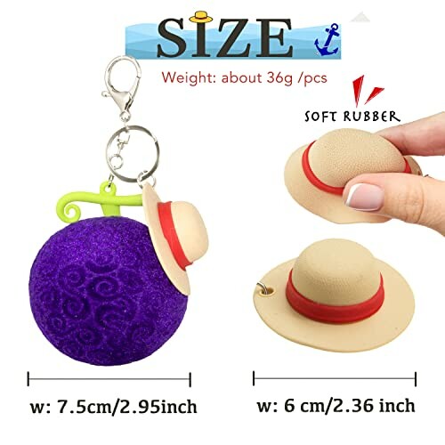 Purple devil fruit keychain with straw hat details.