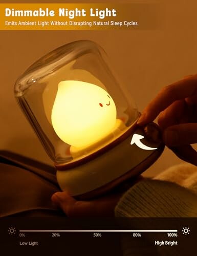 Dimmable night light with adjustable brightness.