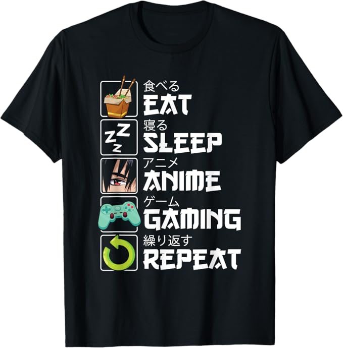 Eat Sleep Anime Gaming Repeat Kawaii Otaku Anime Manga T-Shirt