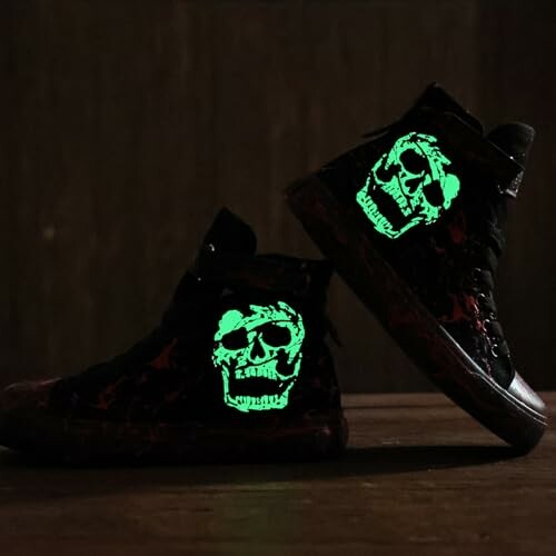 Black sneakers with glowing skull design