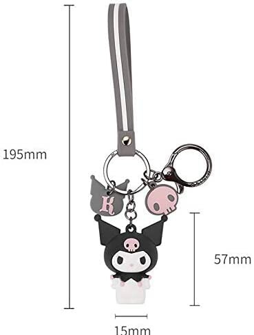 Kuromi character keychain with strap and charms.