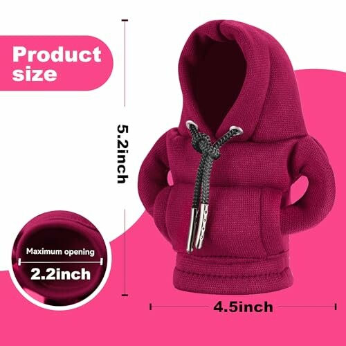 A mini hoodie keychain with dimensions labeled - a closer look at the Gear Shift Hoodie Cover's design.