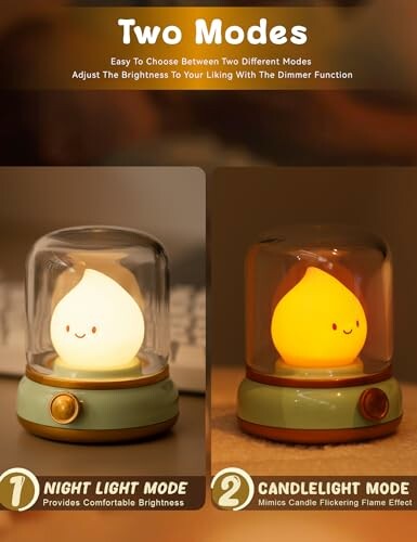 Cute night light with two modes: night light and candlelight.