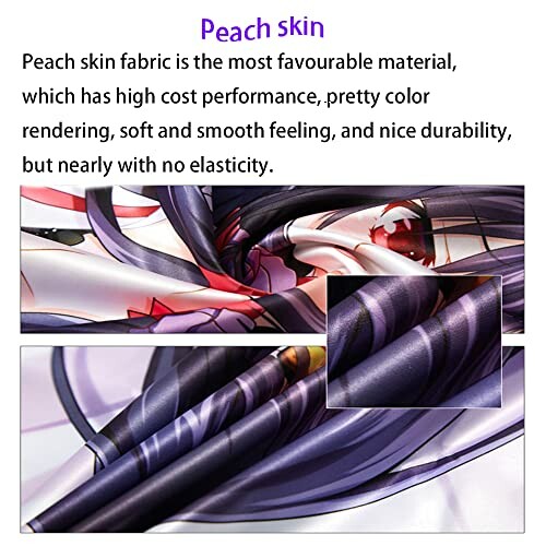 Description and close-up of peach skin fabric.